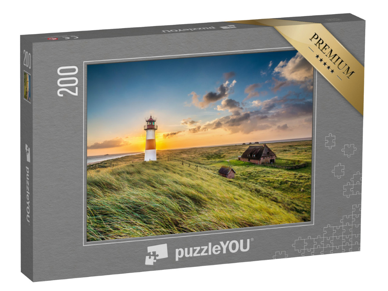 Puzzle 200 Teile „Sonnenaufgang am Leuchtturm in List auf Sylt, Schleswig-Holstein, Deutschland“