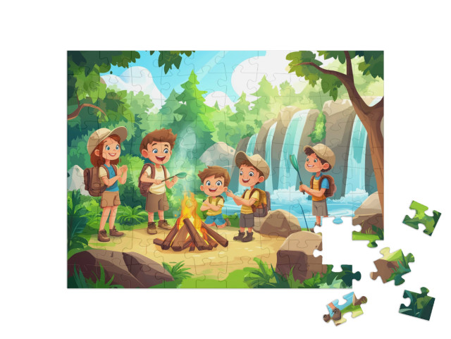 Puzzle 100 Teile „Mutige Freunde im Zeltlager“