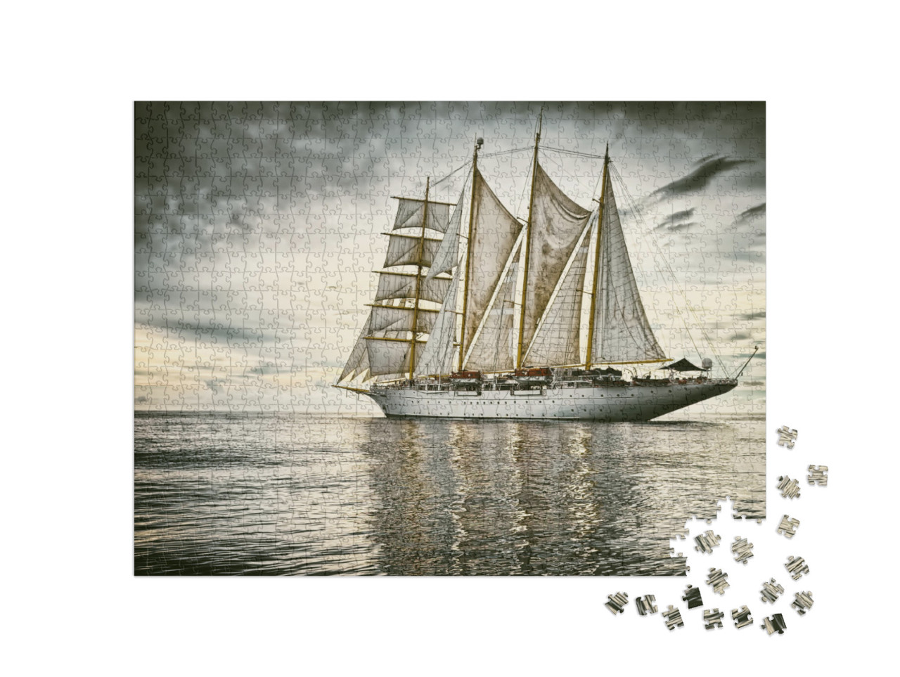 Puzzle 1000 Teile „Retro-Style: Segelschiff auf ruhiger See“