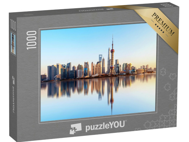 Puzzle 1000 Teile „Skyline von Shanghai mit perfekter Wasserreflektion“