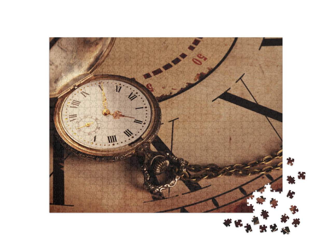 Puzzle 1000 Teile „Hintergrund mit Vintage-Uhren, goldene Taschenuhr“