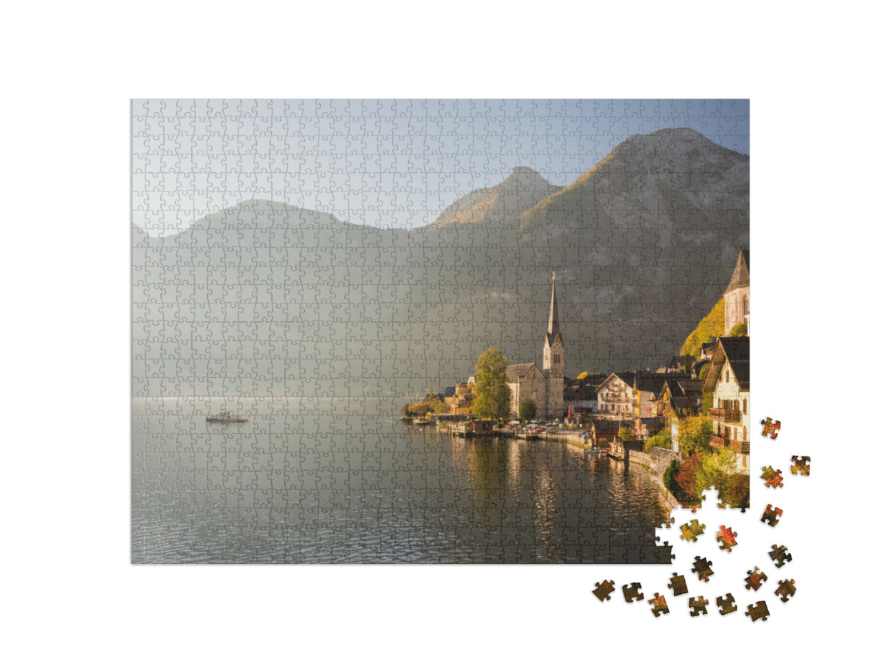 Puzzle 1000 Teile „Malerischer Morgenblick auf den berühmten Bergort Hallstatt, Österreich“