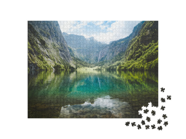 Puzzle 1000 Teile „Panoramablick auf den idyllischen Obersee, Bayerische Alpen, Deutschland“