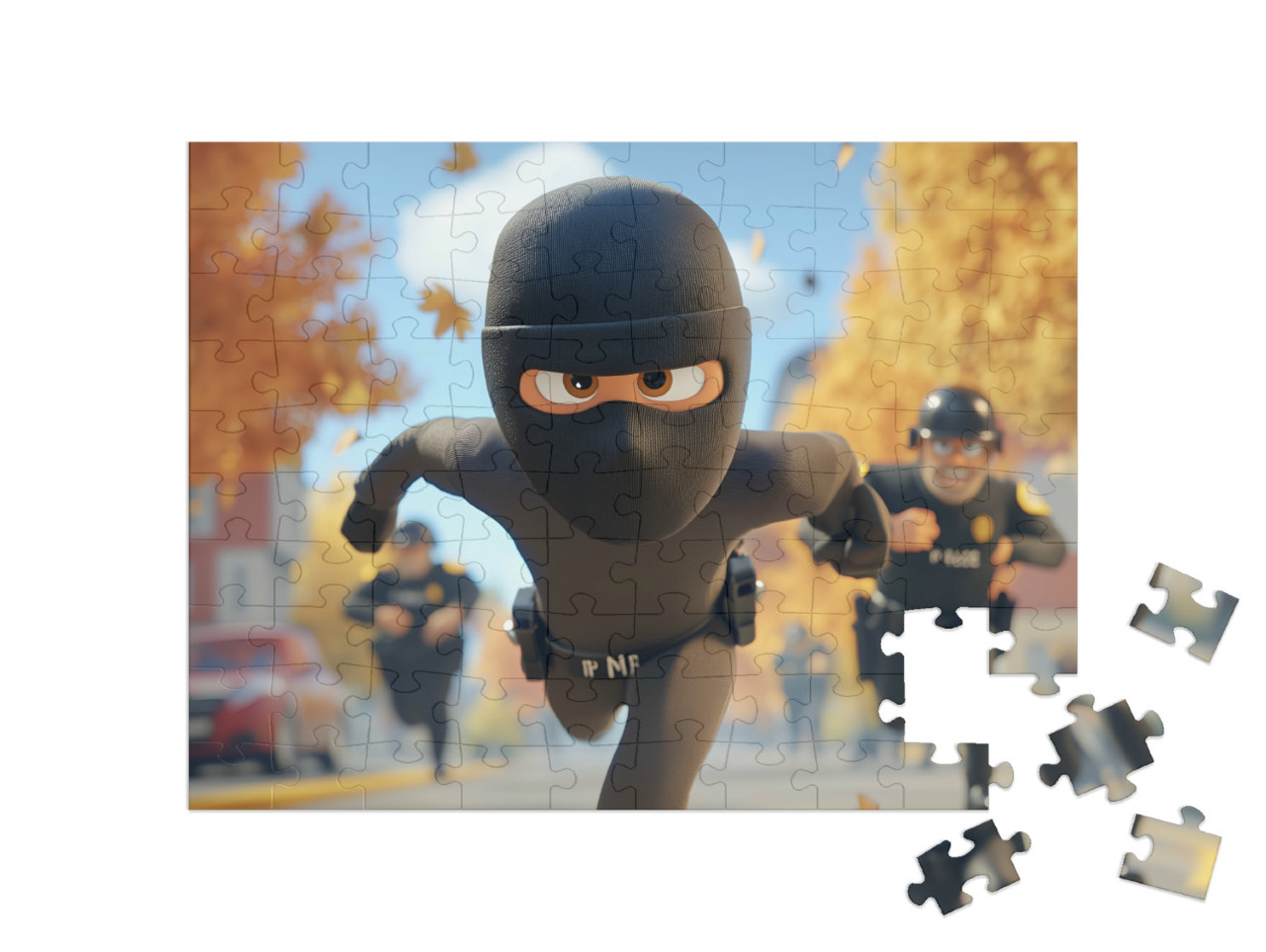 Puzzle 100 Teile „Die Polizei fängt den Ganoven“