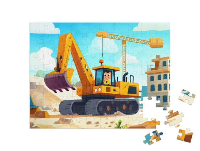 Puzzle 100 Teile „Der Baggerfahrer bei der Arbeit“