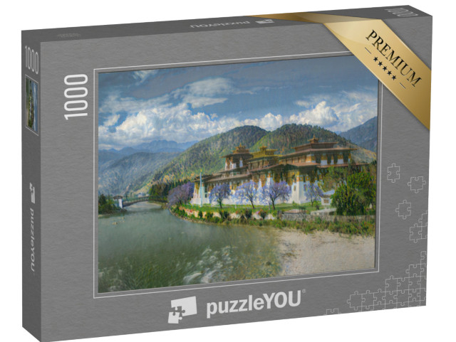 Puzzle 1000 Teile „im Kunst-Stil von Claude Monet - Punakha Dzong in Punakha, Bhutan - Puzzle-Kollektion Künstler & Gemälde“