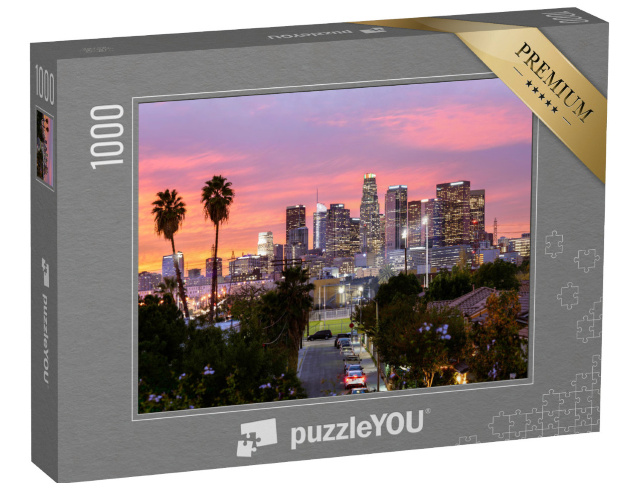 Puzzle 1000 Teile „Skyline der Innenstadt von Los Angeles bei Sonnenuntergang“