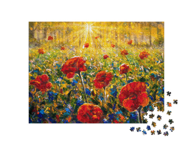 Puzzle 1000 Teile „Illustration: Rote Mohnblumen auf dem Feld“