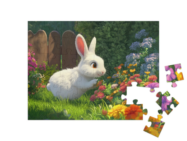 Puzzle 48 Teile „Das kleine Kaninchen im Blumengarten“