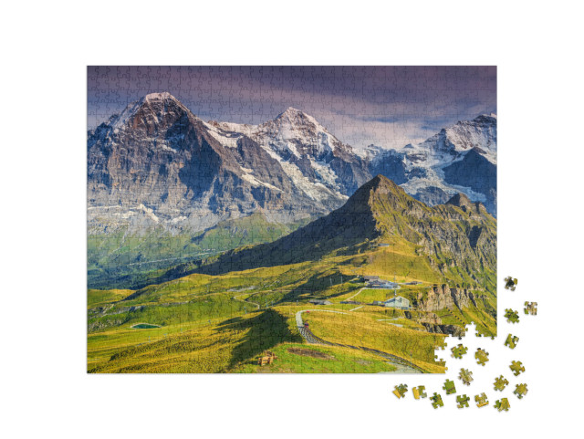 Puzzle 1000 Teile „Alpenpanorama mit Jungfrau, Mönch, Eiger Nordwand und Mannlichen, Schweiz“