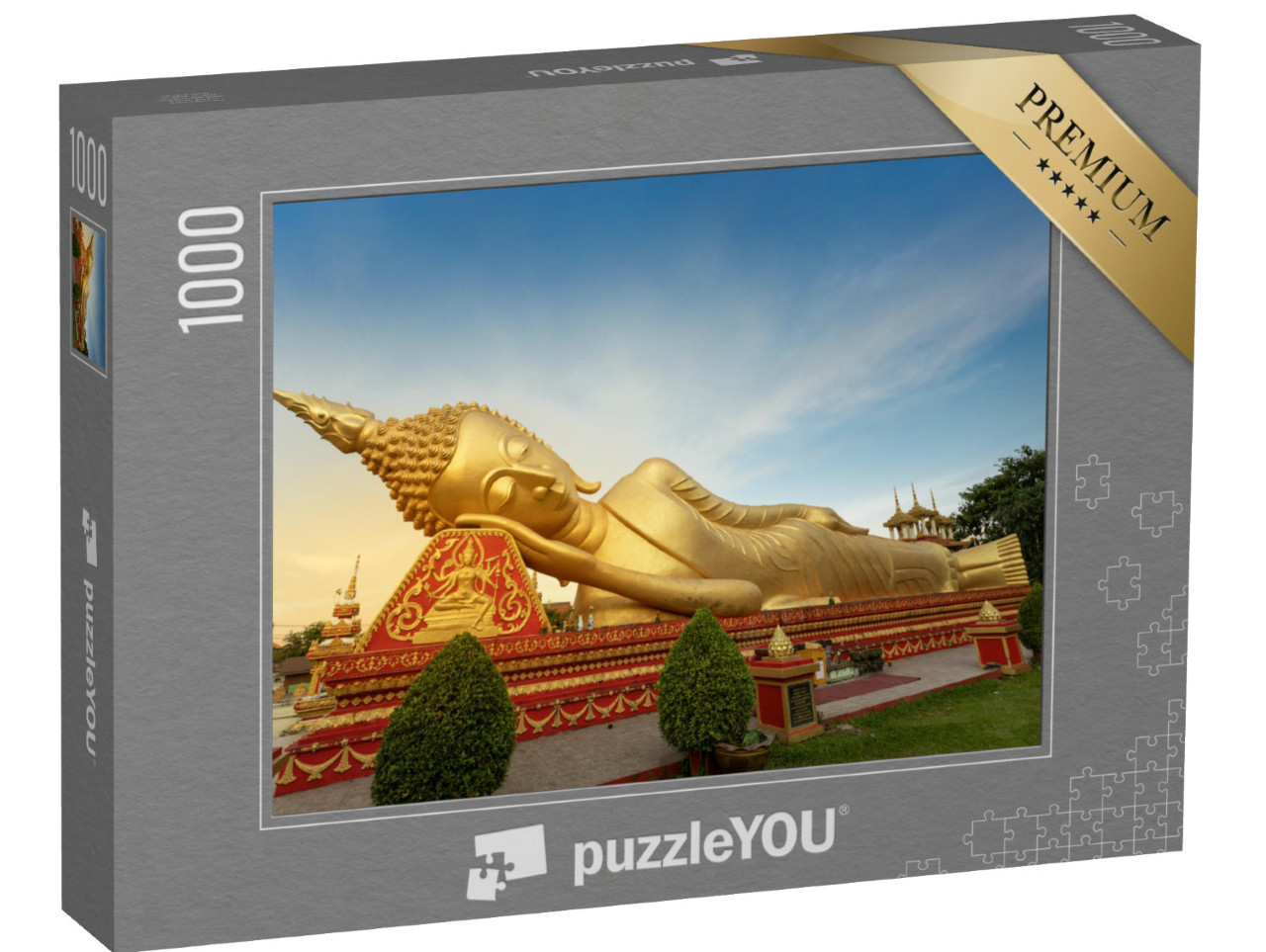 Puzzle 1000 Teile „Goldene liegende Buddha-Statue in Vientiane, Laos“