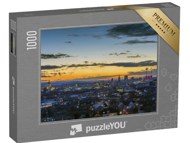 Puzzle 1000 Teile „Luftbildaufnahme von Hannover am Abend“