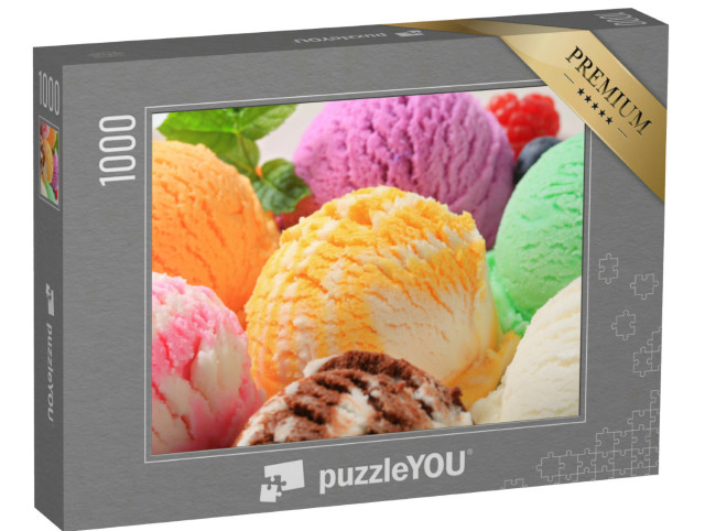 Puzzle 1000 Teile „Köstliche bunte Eiskugeln, bereit zum Genießen“