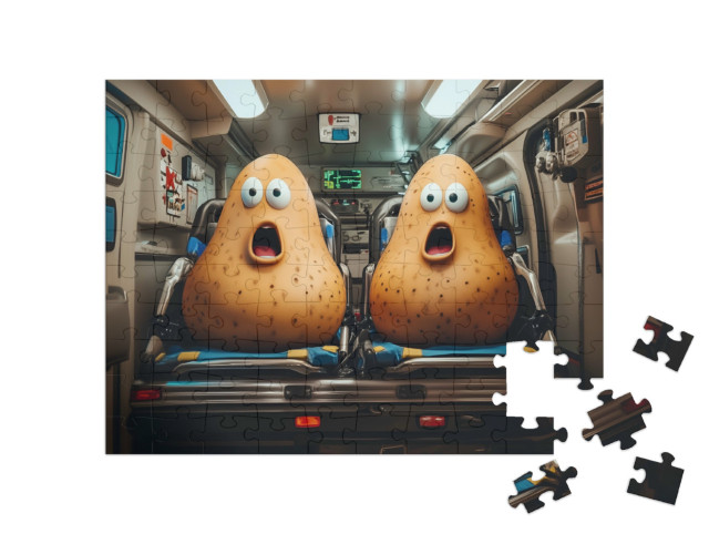 Puzzle 100 Teile „Die verrückte Kartoffel-Rettungsfahrt“