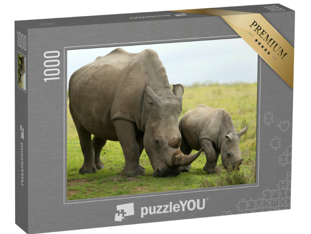 Puzzle 1000 Teile „Nahaufnahme eines weiblichen Nashorns mit Kalb, Südafrika“