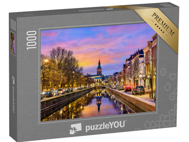 Puzzle 1000 Teile „Traditionelle Häuser an einer Gracht in Den Haag, Niederlande“