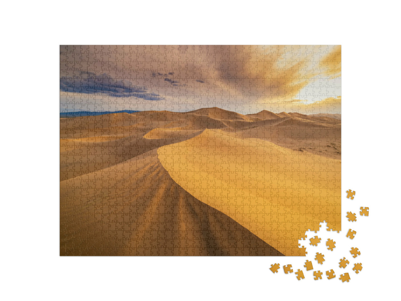 Puzzle 1000 Teile „Sonnenuntergang über den Sanddünen in der Wüste, Tal des Todes, USA“