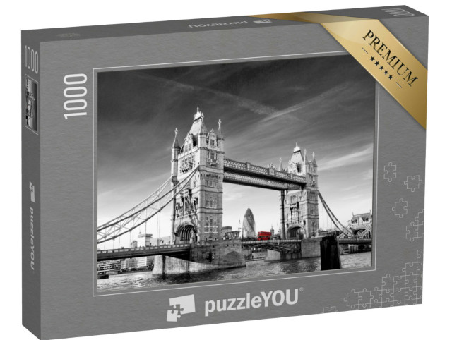 Puzzle 1000 Teile „Tower Bridge in London mit Gherkin und Routmaster-Bus“