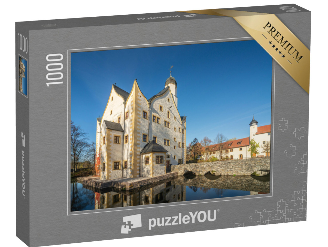 Puzzle 1000 Teile „Wasserschloss Klaffenbach bei Chemnitz, Deutschland“