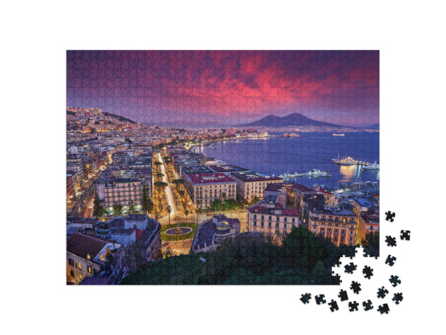 Puzzle 1000 Teile „Dämmerung mit rosa Sonnenuntergang über Neapel, Italien“