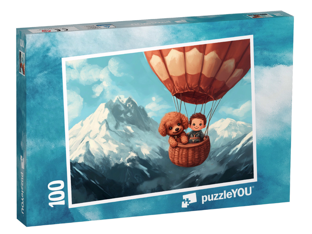 Puzzle 100 Teile „Ballonfahrt mit meinem Hundefreund“