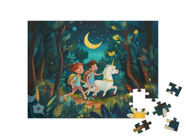 Puzzle 100 Teile „Einhorn-Abenteuer im Märchenland“