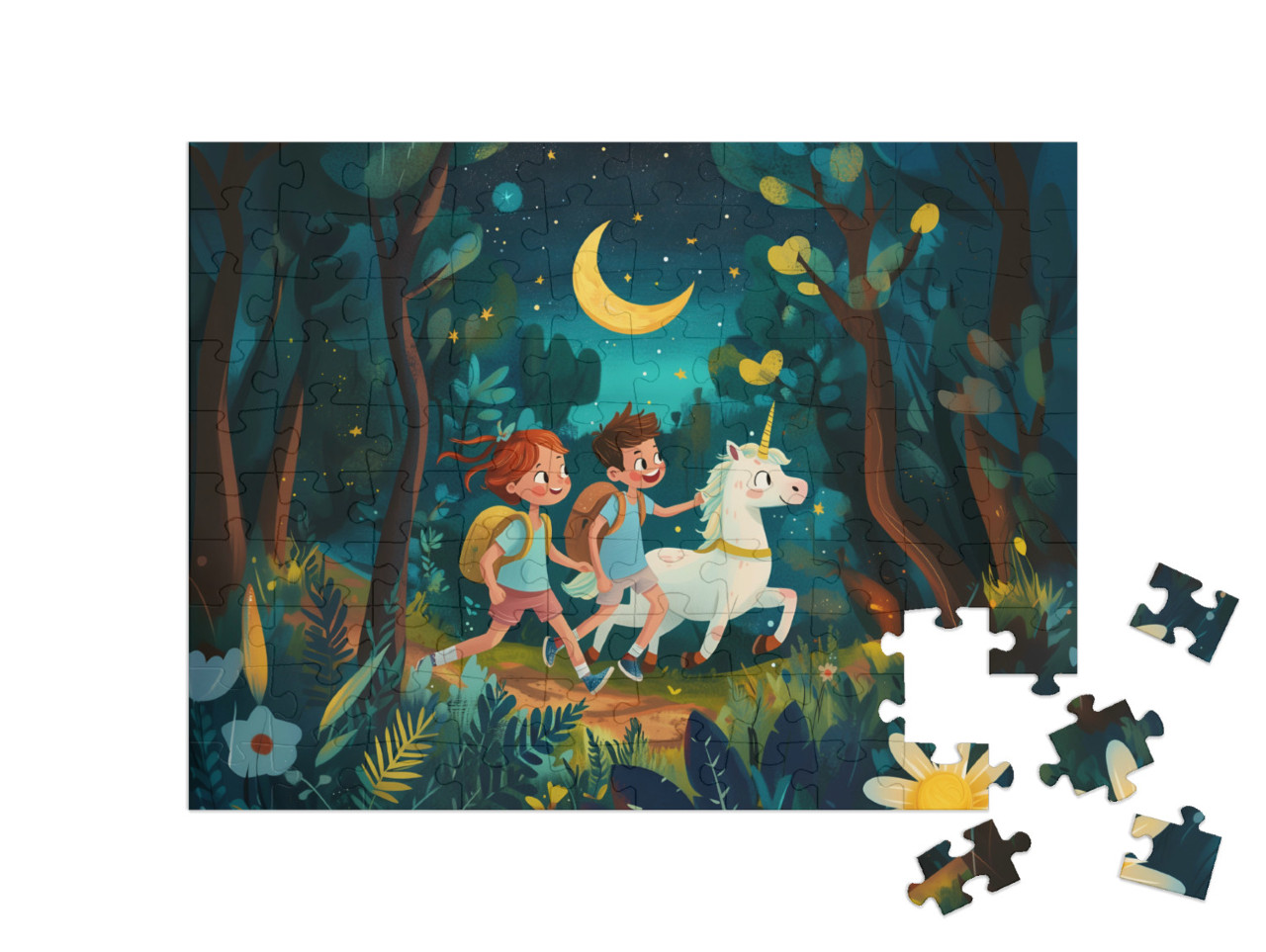 Puzzle 100 Teile „Einhorn-Abenteuer im Märchenland“