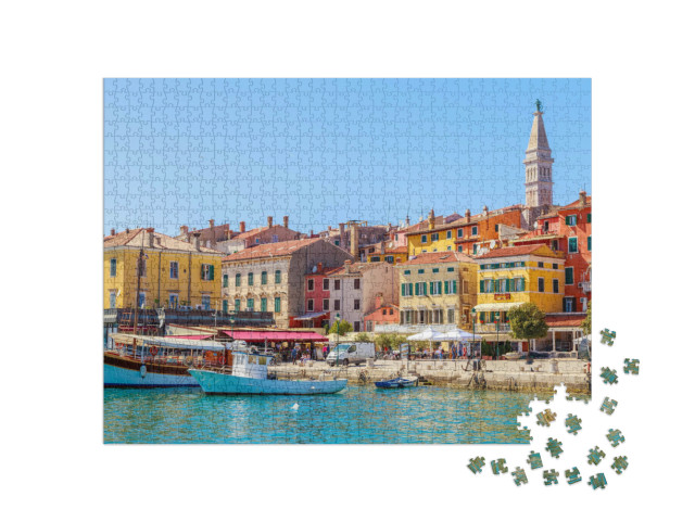 Puzzle 1000 Teile „Buntes Rovinj mit Hafen, Istrien, Kroatien“