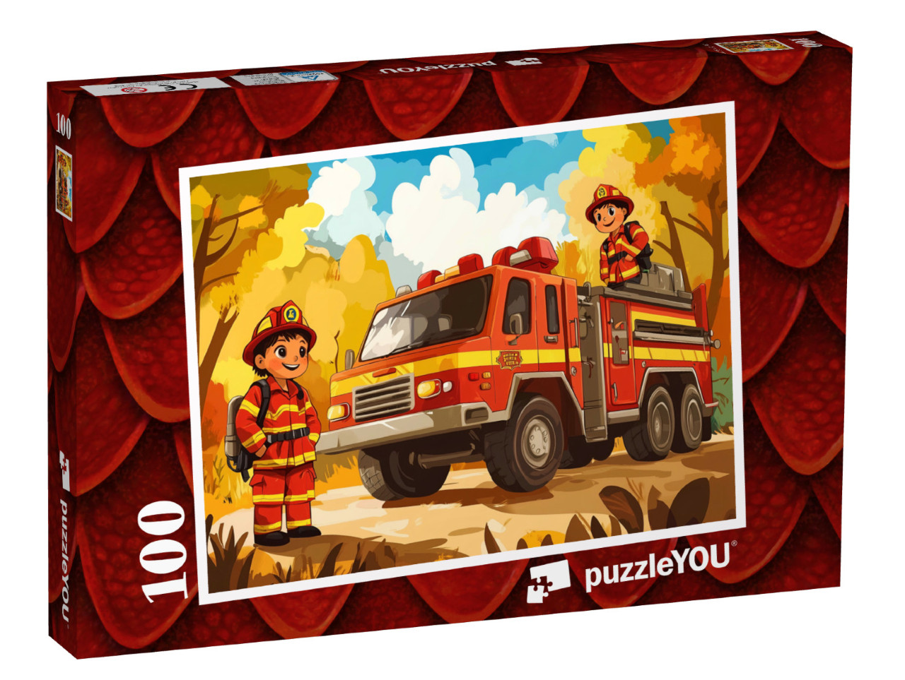 Puzzle 100 Teile „Feuerwehrteam in Aktion“