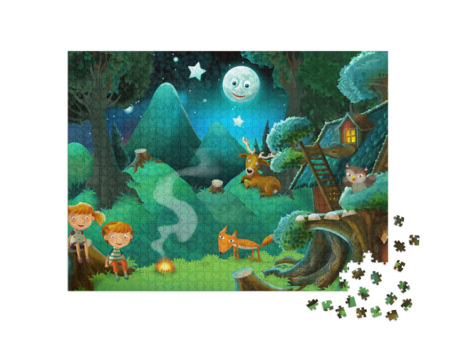 Puzzle 1000 Teile „Märchenbühne: Kinder und Tiere im Wald“