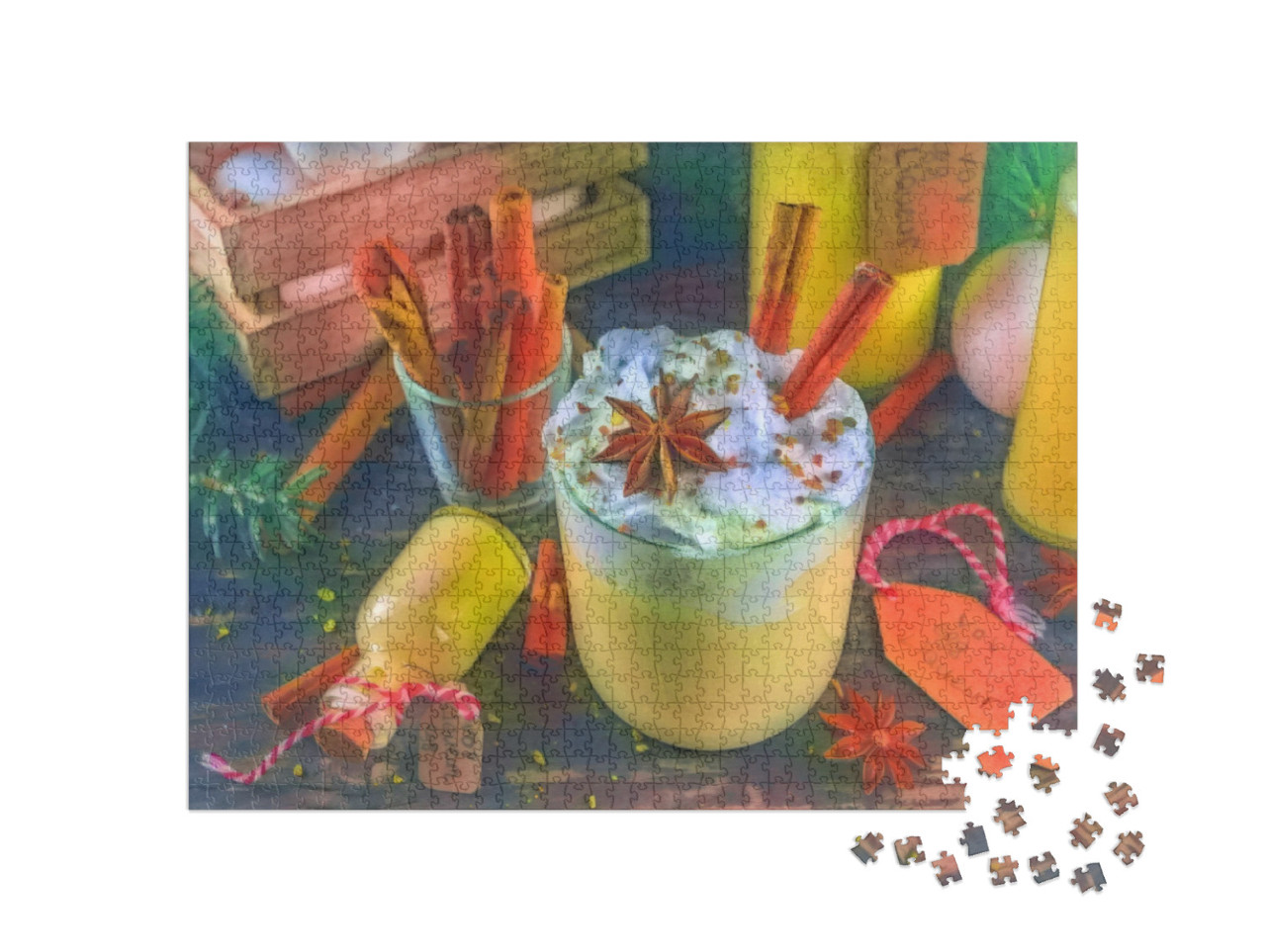 Puzzle 1000 Teile „im Kunst-Stil von Franz Marc - Weihnachts-Bombardino Livigno Cocktail - Puzzle-Kollektion Künstler & Gemälde“