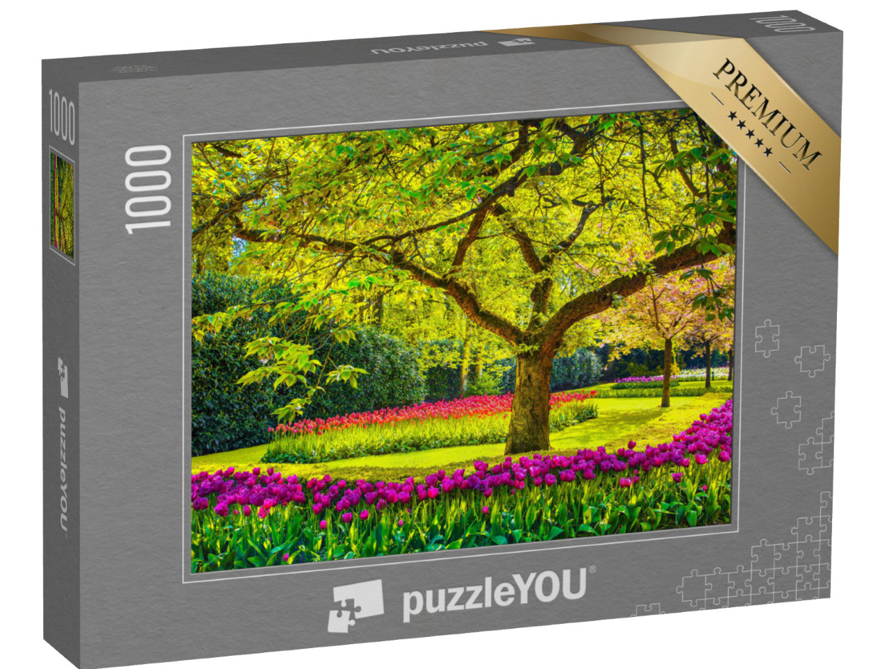 Puzzle 1000 Teile „Tulpen im Schatten eines alten Baumes, Keukenhof, Niederlande“