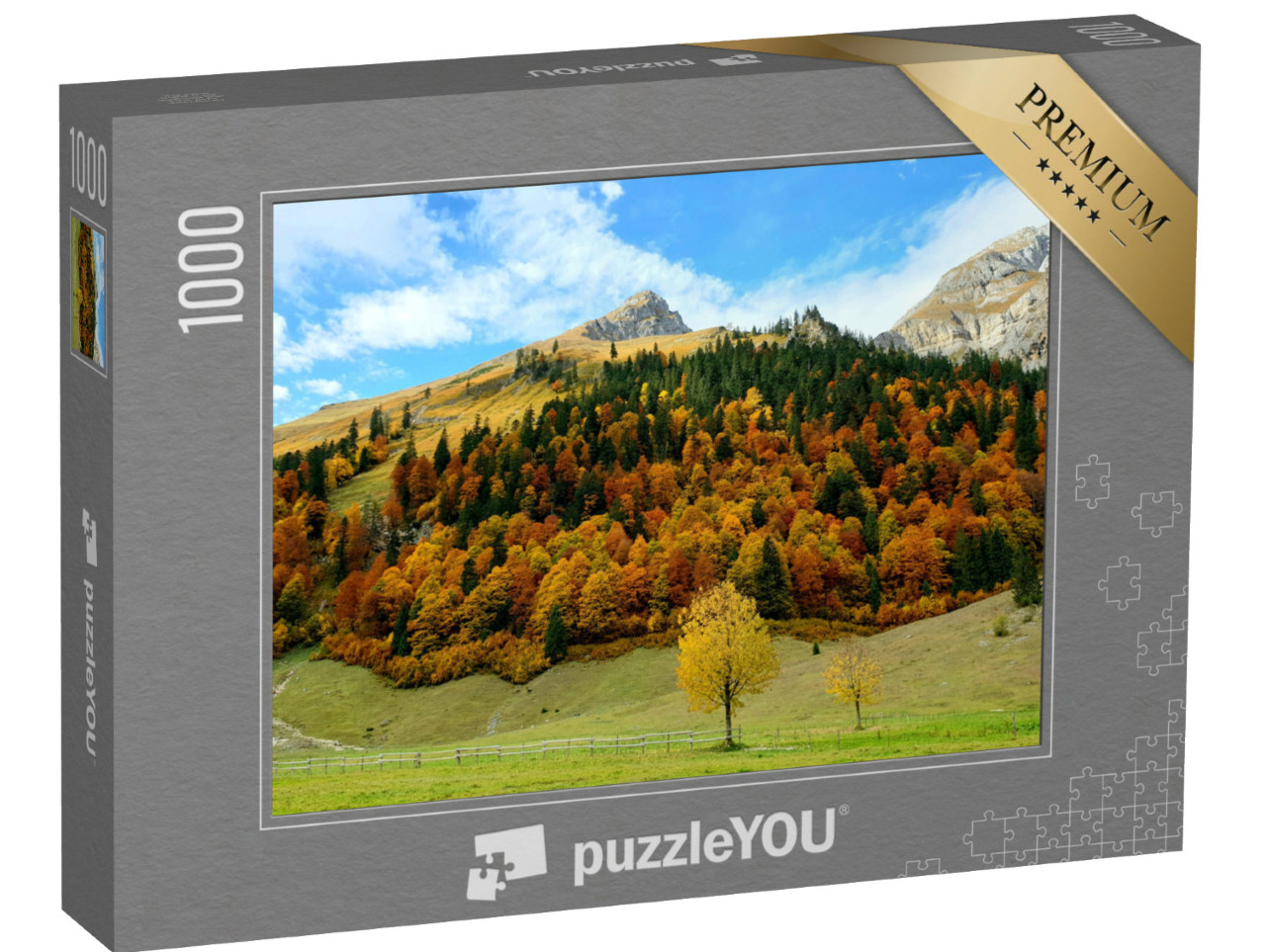 Puzzle 1000 Teile „Großer Ahornboden mit herbstlichen Ahornbäumen, Tirol“