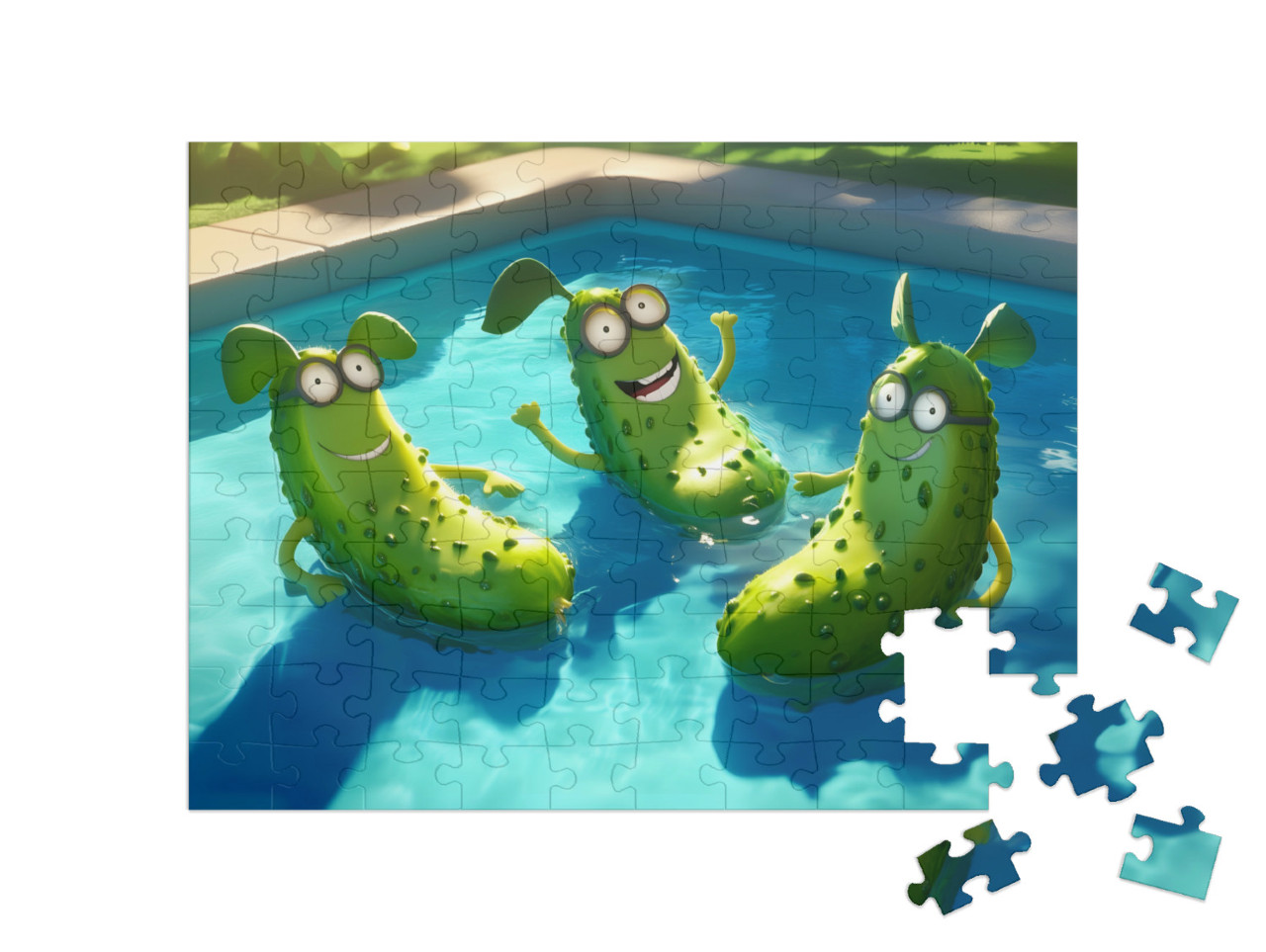 Puzzle 100 Teile „Poolparty bei den Gurken“