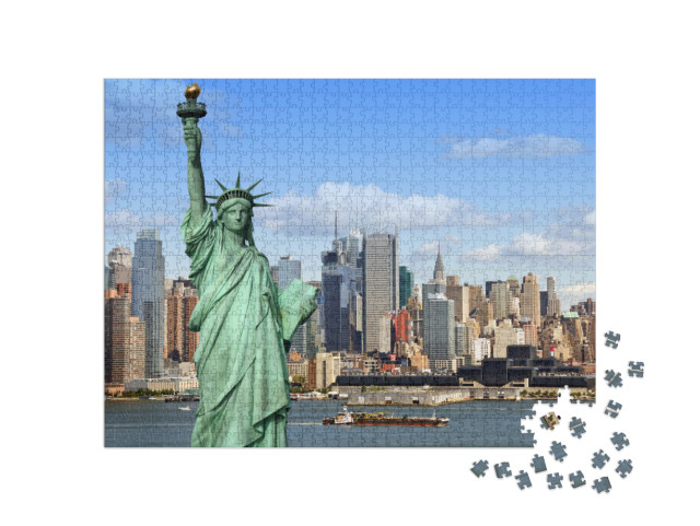 Puzzle 1000 Teile „Freiheitsstatue mit Hudson River, New York City“