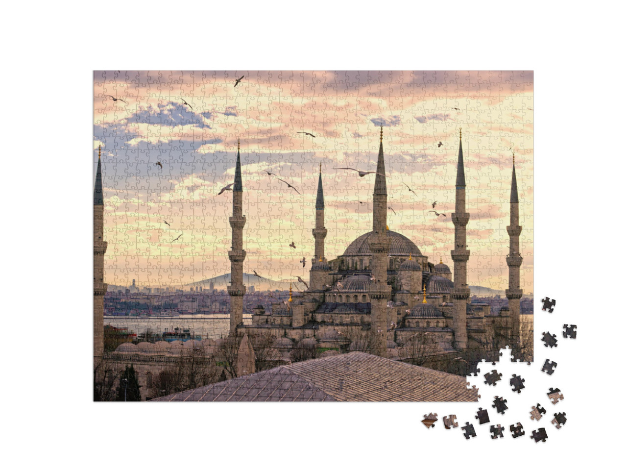 Puzzle 1000 Teile „Sonnenuntergang über der Blauen Moschee, (Sultanahmet Camii), Istanbul, Türkei“