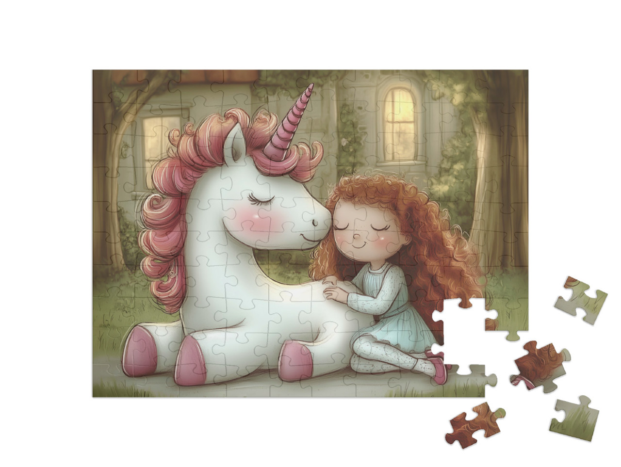 Puzzle 100 Teile „Die Prinzessin und ihr Einhorn-Pony“
