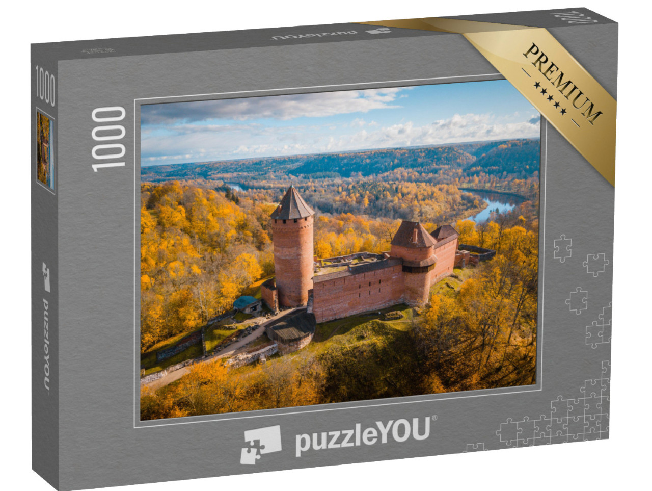 Puzzle 1000 Teile „Sonnenuntergang über der Burg Turaida, Sigulda, Lettland“