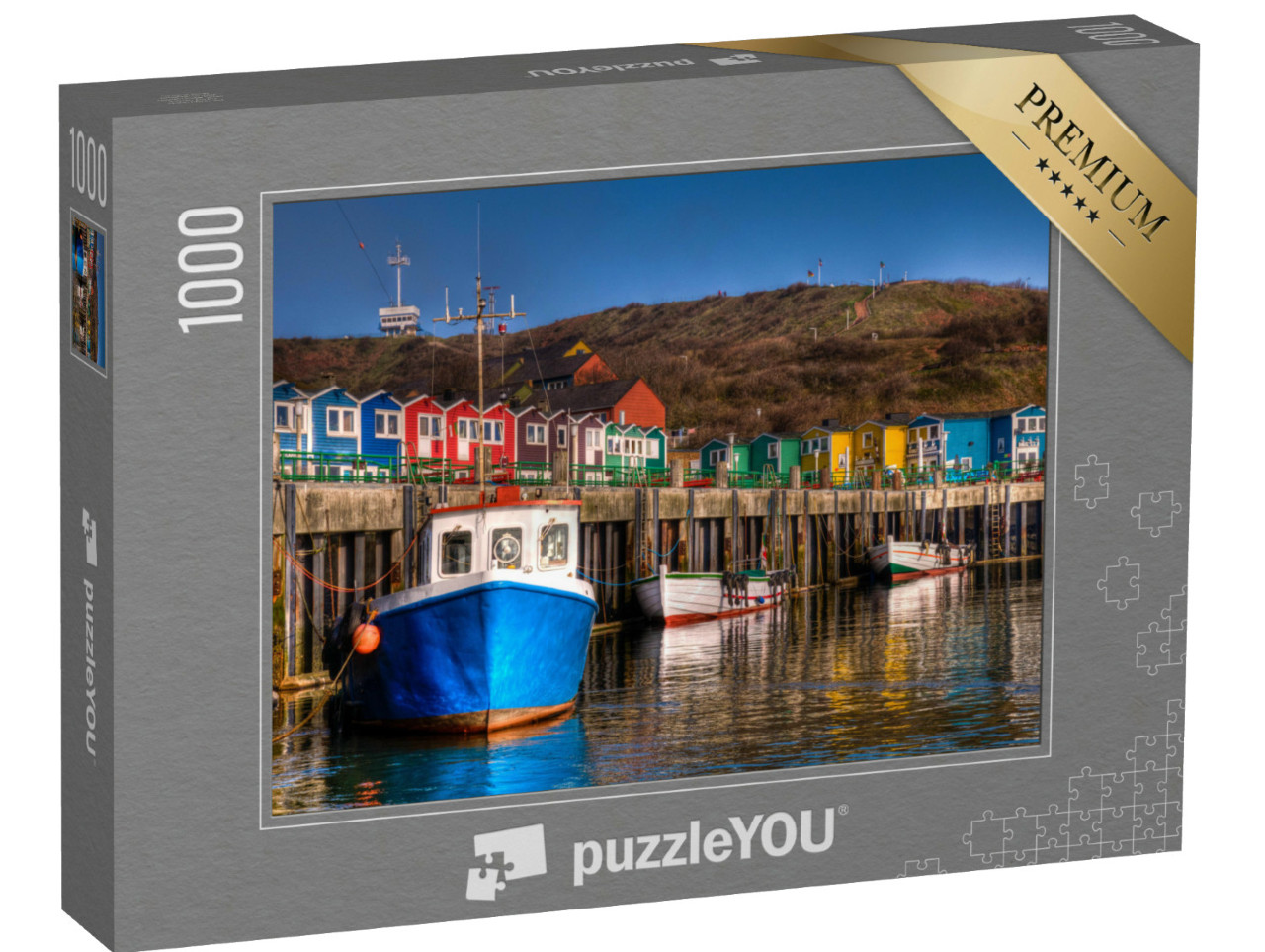 Puzzle 1000 Teile „Die Hummerbuden im Hafen der Insel Helgoland“