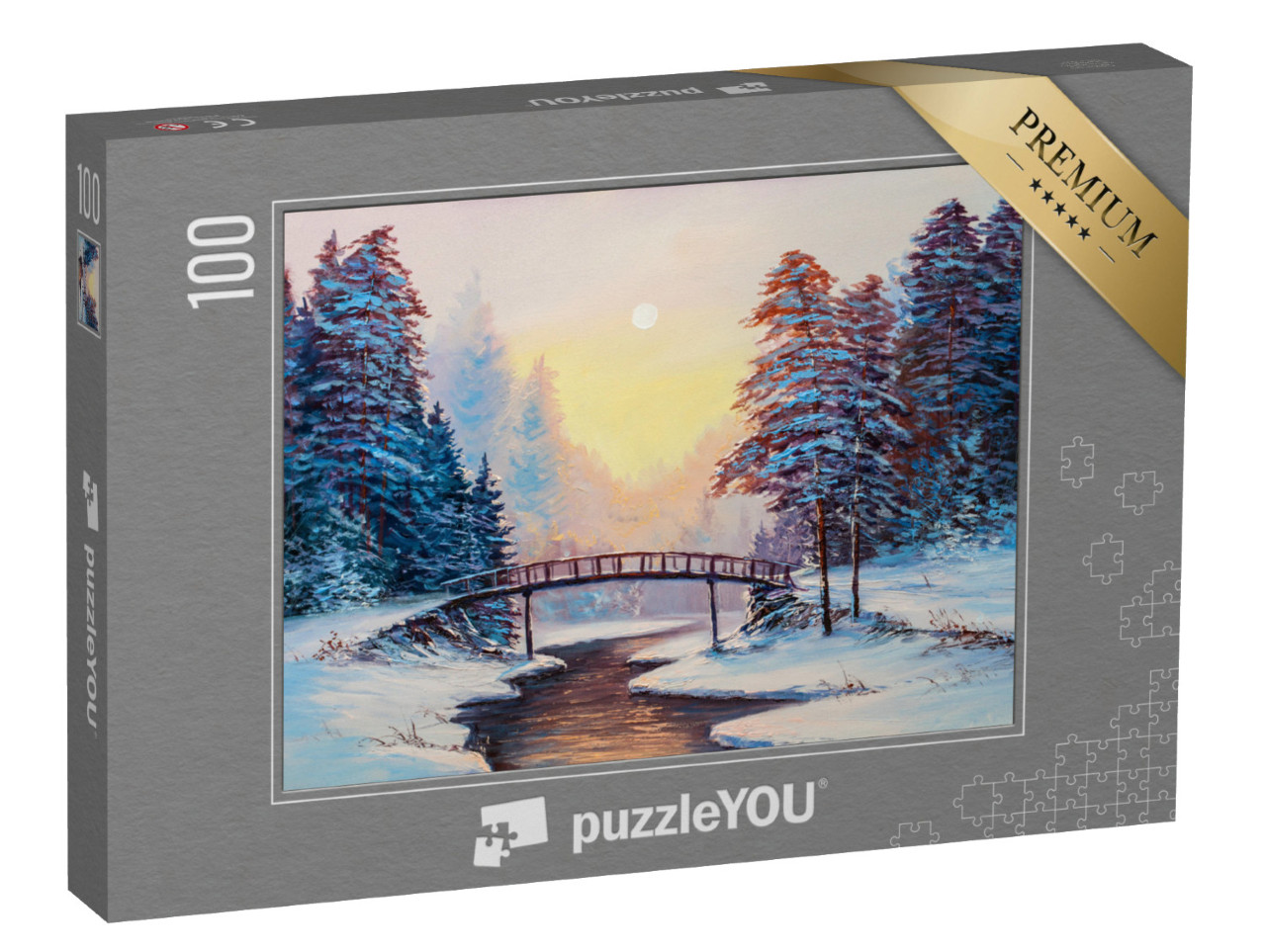 Puzzle 100 Teile „Winterlandschaft mit Fluss, Original-Ölgemälde“