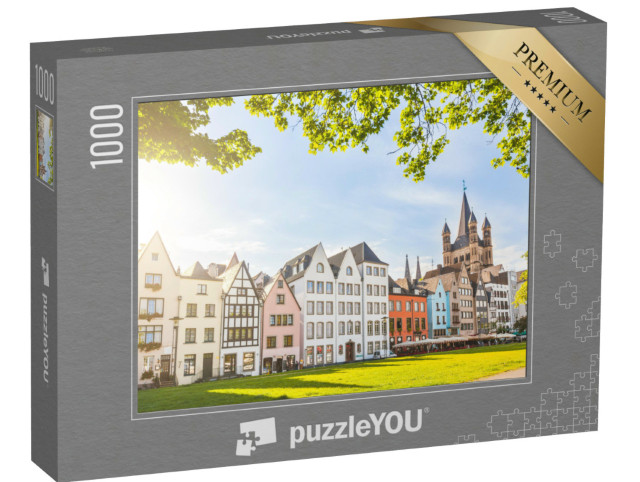 Puzzle 1000 Teile „Bunte Häuser und grüner Park in Köln, Deutschland“