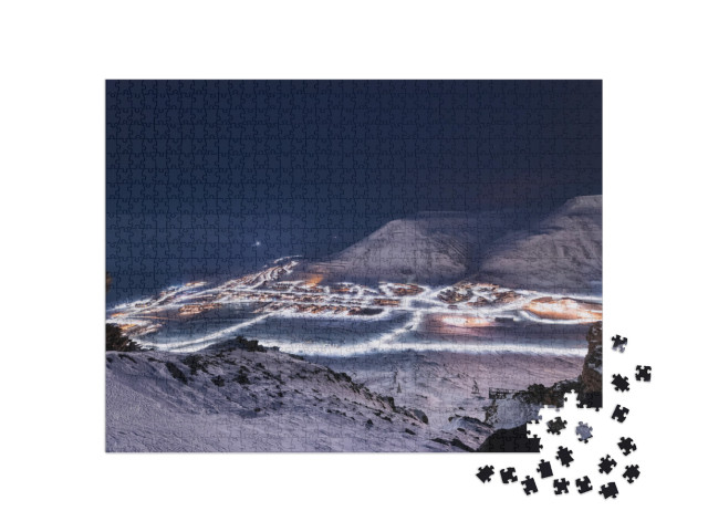 Puzzle 1000 Teile „Eis und Natur: Landschaft von Spitzbergen bei Polarnacht“