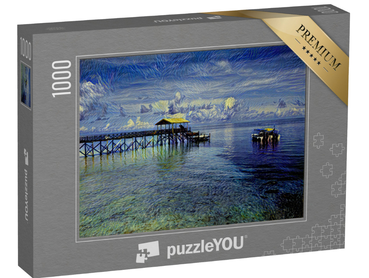 Puzzle 1000 Teile „im Kunst-Stil von van Gogh, Sternennacht - Pulau Sipadan Insel in Sabah“