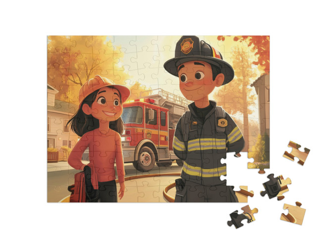 Puzzle 100 Teile „Feuerwehrhelden auf Rettungsmission“