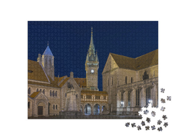 Puzzle 1000 Teile „Burgplatz in Braunschweig am Abend“