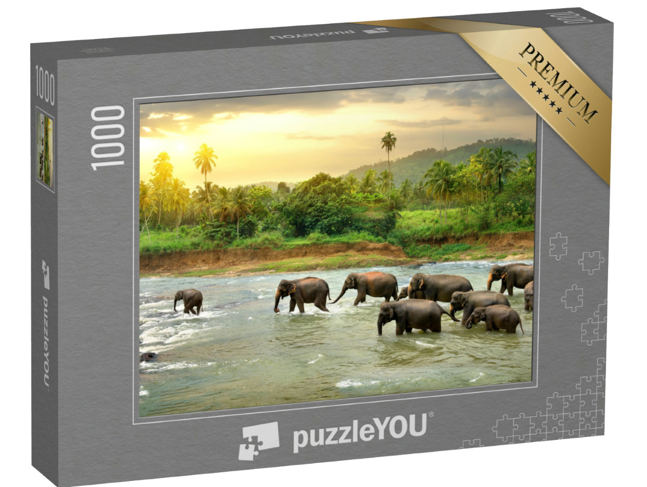 Puzzle 1000 Teile „Elefanten im Fluss“