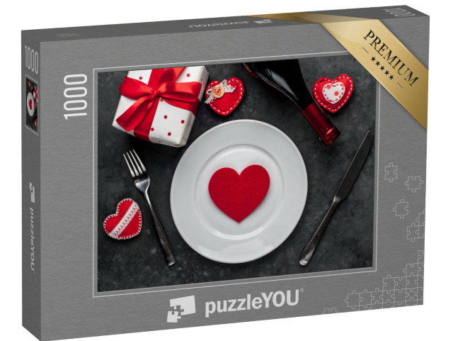 Puzzle 1000 Teile „Romantisches Tischset am Valentinstag“