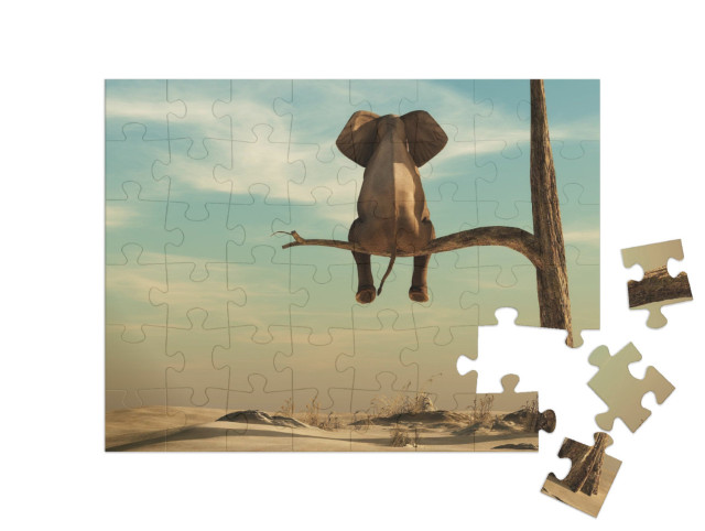 Puzzle 48 Teile „Elefant steht auf einem dünnen Ast, Illustration“