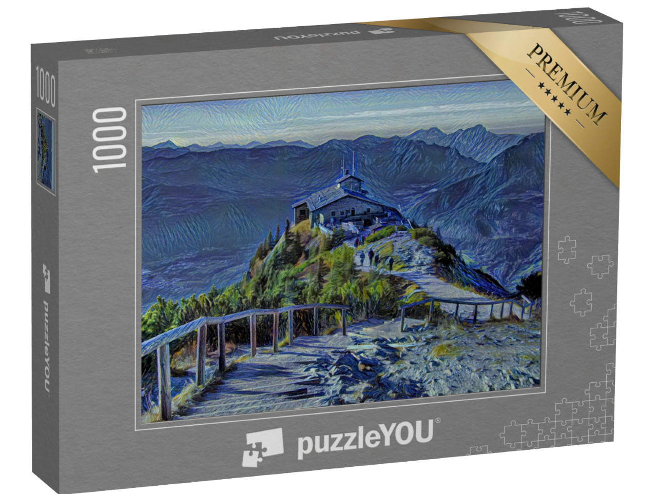 Puzzle 1000 Teile „im Kunst-Stil von van Gogh, Sternennacht - Kehlstein Adlerhorst, Berchtesgaden, Bayern“