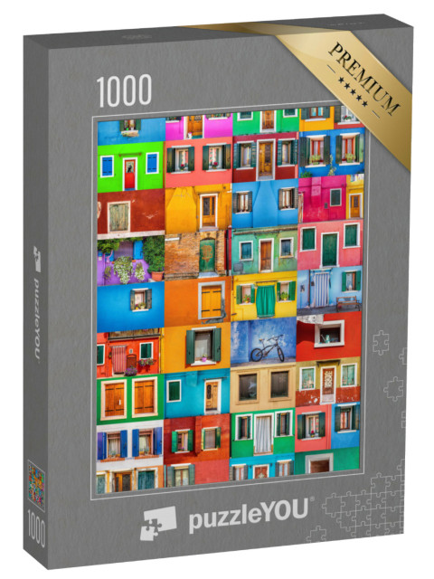 Puzzle 1000 Teile „Collage von bunten Häusern der Insel Burano, Italien“